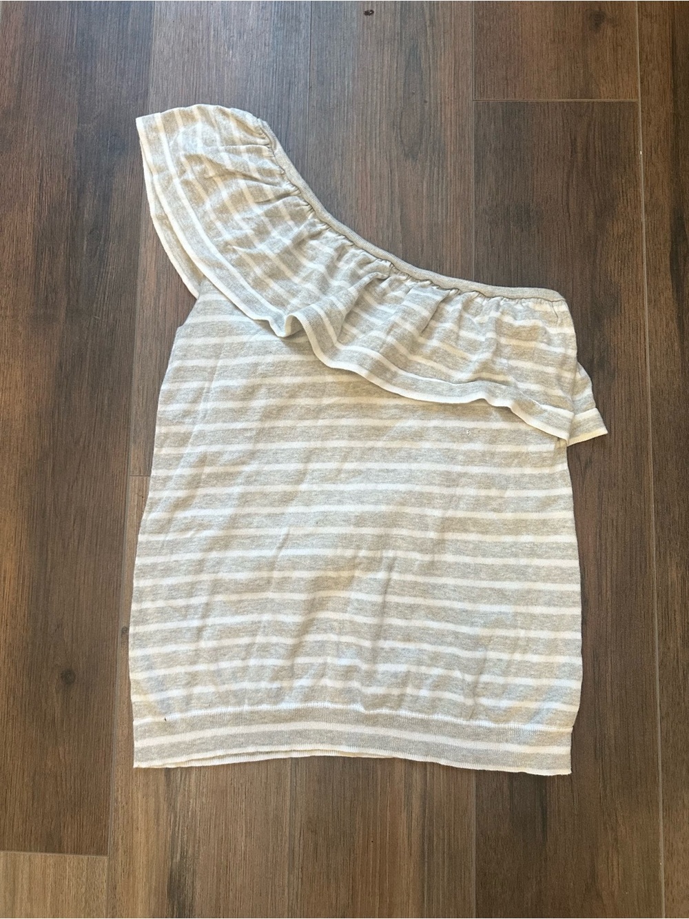J. Crew One-Shoulder Ruffle Striped Tank Top - Light Gray & White Sz S